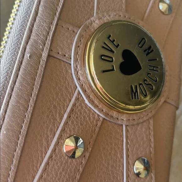LOVE MOSCHINO Genuine Leather beige studded zip-around gold-tone Wallet - Picture 8 of 15